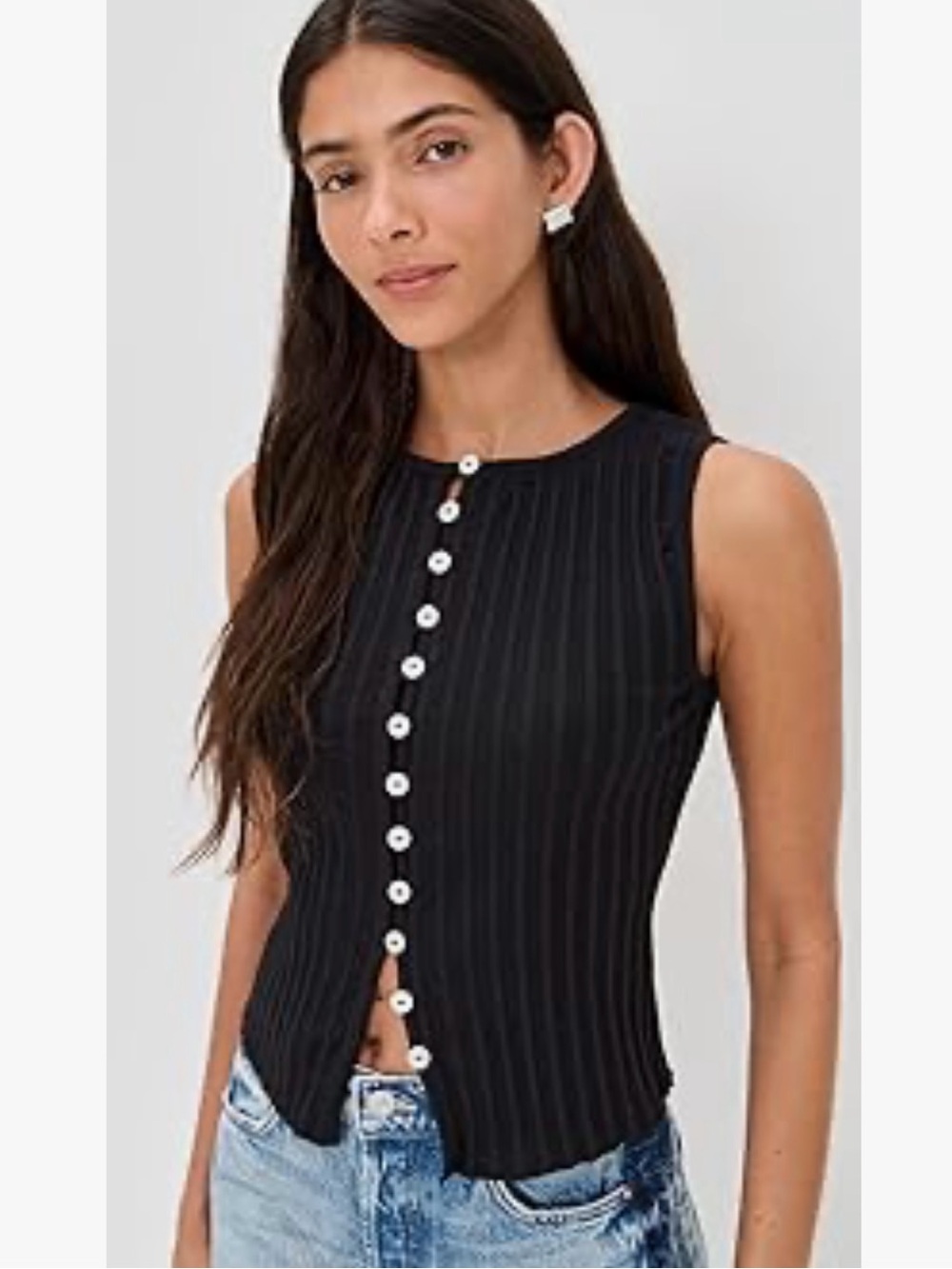 Free People tilly ribbed button up front vest black Sleeveless Ribbed Tank Top S